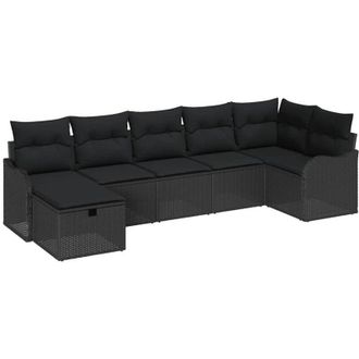 vidaXL Garden Sofa Set with Cushion 7 pcs Black Poly rattan vidaXL