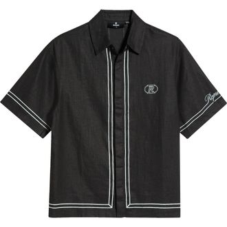 Represent Border Stripe Cotton Button-up Shirt in Jet Black at Nordstrom, Size Xx-Large