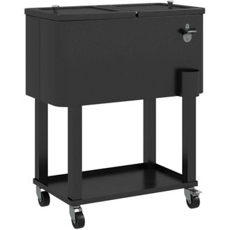 OUTSUNNY Carro De Bebidas Refrigerado 56l Carro Nevera Con Ruedas Abrebotellas Y Estante Para Patio Fiesta Terraza 67x35x80 Cm