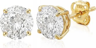 MAX + STONE 14k Gold Solitaire Round Earrings Studs Embellished with Swarovski Zirconia Various Sizes