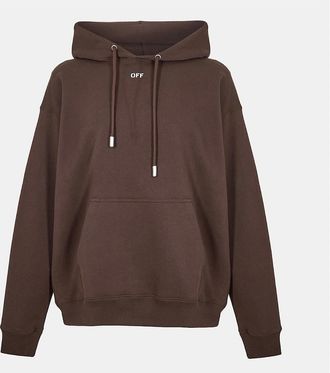 Off-white Mens Hooded Neck Skate Sweatshirt with Kangaroo Pocket - Brown - Size: 40