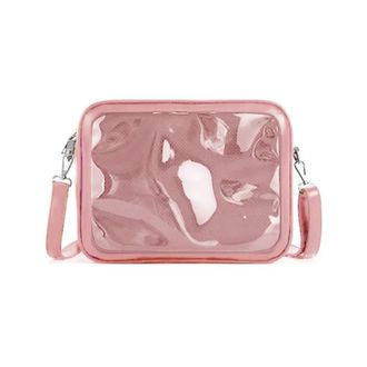 Generic PVC Clear Crossbody Bag, Womens Transparent Messenger Bag, Zipper Portable Wallet Purse Shoulder Bag for Small Item Travel(Pink)