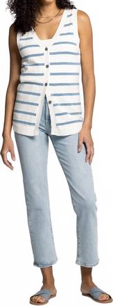 Thread & Supply Draper Sleeve Vest In White Blue Stripe