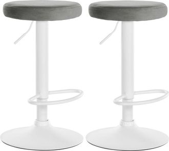 Clp Clp - Set De 2 Taburetes De Bar Ponte En Terciopelo Gris Metal Blanco Mate