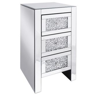 Beliani Beliani - Mesita De Noche Efecto Espejo Plateado Con 3 Cajones 67 X 45 X 35 Cm Estilo Moderno Glamour Loray