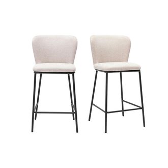 Miliboo Taburetes De Tela Efecto Terciopelo Texturizado Beige Y Metal Negro (lote De 2) Lisor