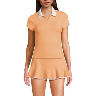 Lands End Short Sleeve Pique Johnny Collar UPF 50 Rash Guard in Orange Mist/white at Nordstrom, Size X-Small