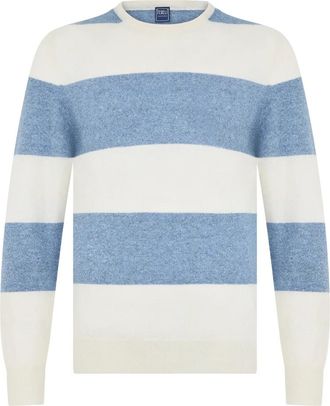 Fedeli Gestreept blauw en roomwit sweater - Heren - Ronde hals truien - Veelkleurig - L - Linnen - Truien & Vesten