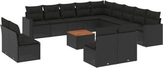 vidaXL Set Sof&aacute;s De Jard&iacute;n 14 Pzas Con Cojines Rat&aacute;n Sint&eacute;tico Negro Vidaxl