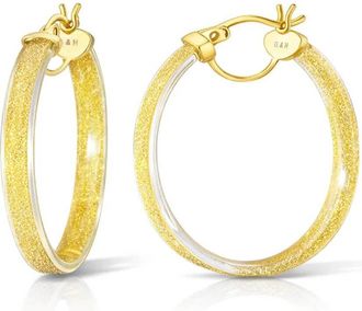 Gold & Honey Womens Glitter Lucite Hoop Earrings In Clear Gold