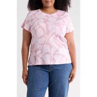 Sanctuary Cotton Blend Pocket T-Shirt in Lilac Purple Splash at Nordstrom Rack, Size 2X