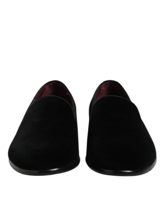 Dolce & Gabbana Black Velvet Slip On Loafers Formal Mens Shoes