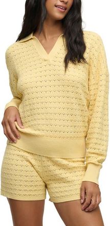 Barefoot Dreams Heathered Cotton Tulip Pointelle Collared Pullover in Canary at Nordstrom, Size X-Small