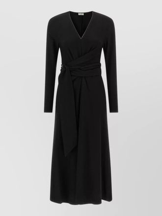 Brunello Cucinelli virgin wool v-neck wrap midi dress
