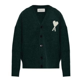 Ami Truien & Vesten, Heren, Groen, XL, Wol, Logo Cardigan