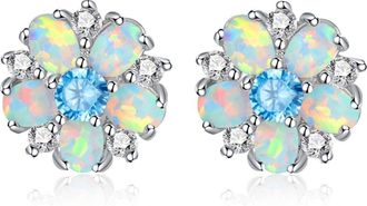 Liv Oliver Silver Multi Blue Opal Stud Earrings