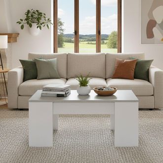 Dmora Mesa De Centro Con Tapa Elevable Y Espacio De Almacenamiento, Blanca Con Tapa De Color Cemento, 100 X 45 X 50 Cm (altura Regulable De 45 A 56 Cm)., Co