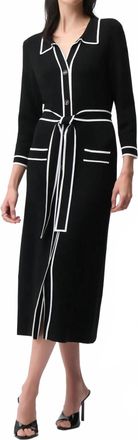 Joseph Ribkoff Contrast Trim Belted Midi Shirt Dress In Black/vanilla