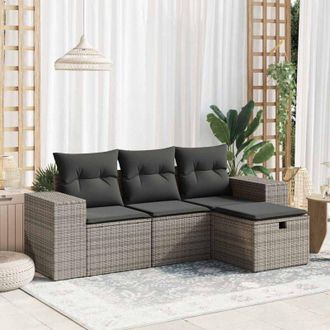 vidaXL Set De Sof&aacute;s De Jard&iacute;n 4 Pzas Y Cojines Rat&aacute;n Sint&eacute;tico Gris Vidaxl