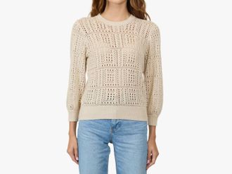 Autumn Cashmere Puff Sleeve Tile Stitch Sweater In Natural