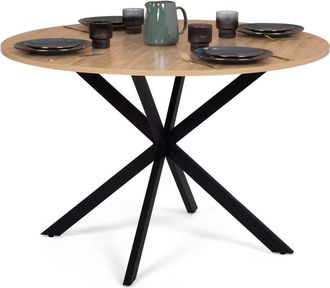 IDMarket Tavolo Da Pranzo Rotondo Alix, Legno E Gambe A Ragno Nere, 4-6 Persone, 110 Cm