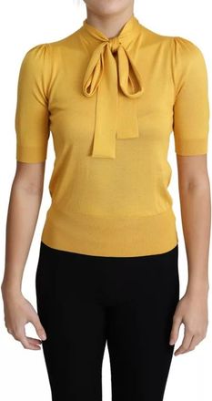 Dolce & Gabbana Yellow Silk Knit Pullover Ascot Collar Womens Top (Pre-Owned)