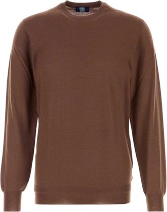 Fedeli Argentina Crew-neck Sweater - Heren - Ronde hals truien - Bruin - M - Wol - Truien & Vesten