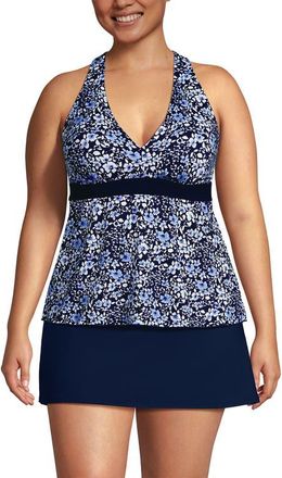 Lands End V-Neck Racerback Flutter Tankini in Navy Meadow Floral at Nordstrom, Size 18W