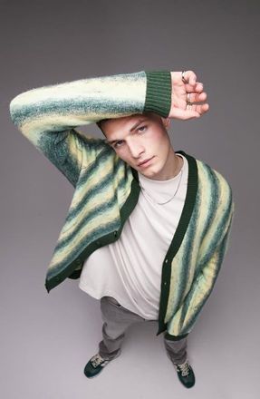 Topman Fluffy Cardigan in Mid Green at Nordstrom, Size Small