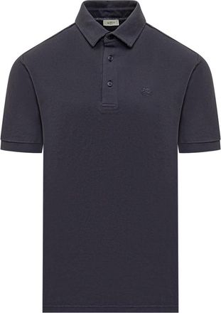 Etro Dark Blue Logo Shirt Collar Polo