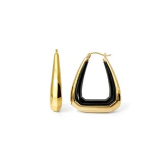 Gold & Honey Womens Triangle Gem Cut Hoop Earrings In Black