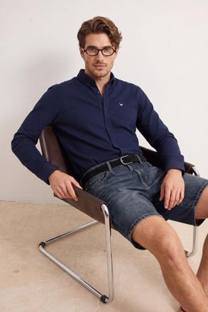 Trendyol MAN Heren Donkerblauw Effen Lang Regular fit Overhemden