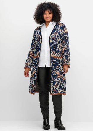 Sheego Longstrickjacke SHEEGO BY JOE BROWNS, Damen, Gr. 40/42, blau (nachtblau, gemustert), 77% Polyacryl, 20% Polyester, 3% Elasthan, gemustert, mehrfarbig,