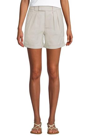 Lands End Chino High Rise Pleated 7 Shorts in Light Stone at Nordstrom, Size 16