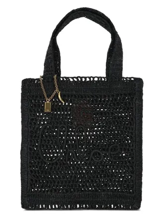 トートバッグ CHLOE BLACK LEATHER AND COTTON TOTES CHLOÉ Woody medium embroidered leather tote | NET-A-PORTER