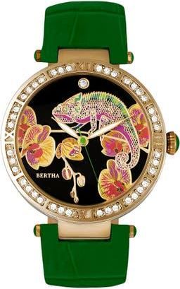 Bertha Sunglasses Camilla Mother-Of-Pearl Leather-Band Watch in Green at Nordstrom
