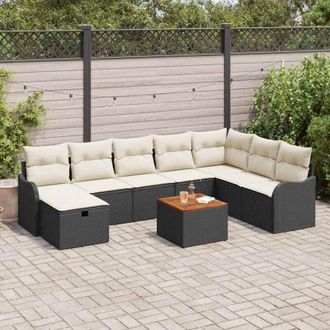 vidaXL Vidaxl - Conjunto De Sof&aacute; De Jard&iacute;n Con Coj&iacute;n 9 Pcs Negro Polirat&aacute;n