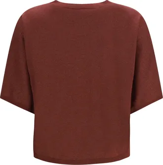 Brunello Cucinelli Womens Short-Sleeve Cashmere And Silk Sweater Red Bean