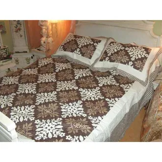 OEM Juego De Colcha Patchwork En Tonos Crema Y Marr&oacute;n Y Fundas De Almohada De Algod&oacute;n De Doble Cara