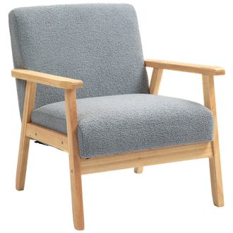 HOMCOM Accent Chair With Wood Frame Wide Seat Cashmere Armchair Grey | TJ Hughes