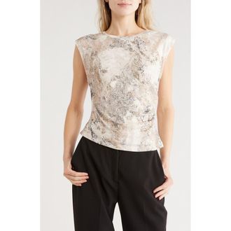 DKNY Cap Sleeve Knit Top in Coconut/Travertine Multi at Nordstrom Rack, Size X-Small