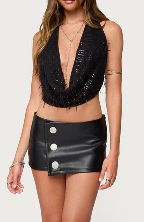 Edikted Fringe Sequin Halter Top in Black at Nordstrom, Size X-Large