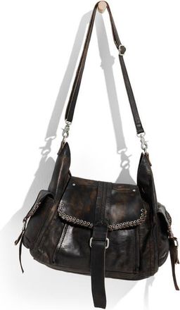 Free People We The Free Leigh Distressed Leather Hobo Bag in Aged Graphite at Nordstrom
