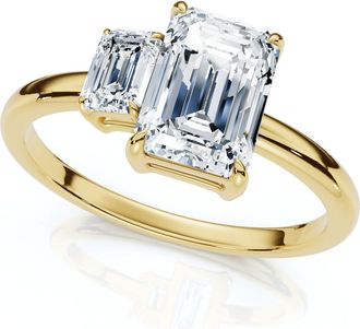 Pompeii3 1 1/4Ct Emerald Cut Toi et Moi Diamond Ring 14k Gold or Pt Lab Grown
