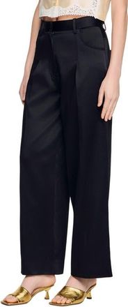 Sandro Satin-effect wide-leg trousers in Black at Nordstrom, Size 42 Eu