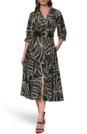 DKNY Belted Midi Shirtdress in Blk/lt Can at Nordstrom, Size 10
