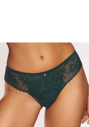 Lascana String LASCANA, Damen, Gr. 32/34, gr&uuml;n (tannengr&uuml;n), Spitze, Obermaterial: 87% Polyamid, 13% Elasthan, k&ouml;rpernah, Unterhosen String, rundherum aus flo