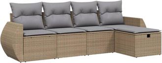 vidaXL Juego De Sof&aacute;s Jard&iacute;n Con Cojines Beige Mezcla 5 Pzas Rat&aacute;n Pe Vidaxl