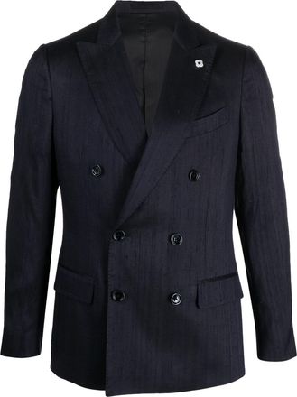 Lardini double-breasted silk blazer - men - Viscose/Cupro/Silk - 50 - Blue