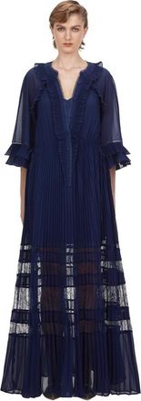 Self Portrait Indigo Ruffle Maxi Dress Size XS